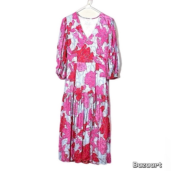 Vineyard Vines Kentucky Derby Seersucker Pink and White Floral Midi Dress size 6